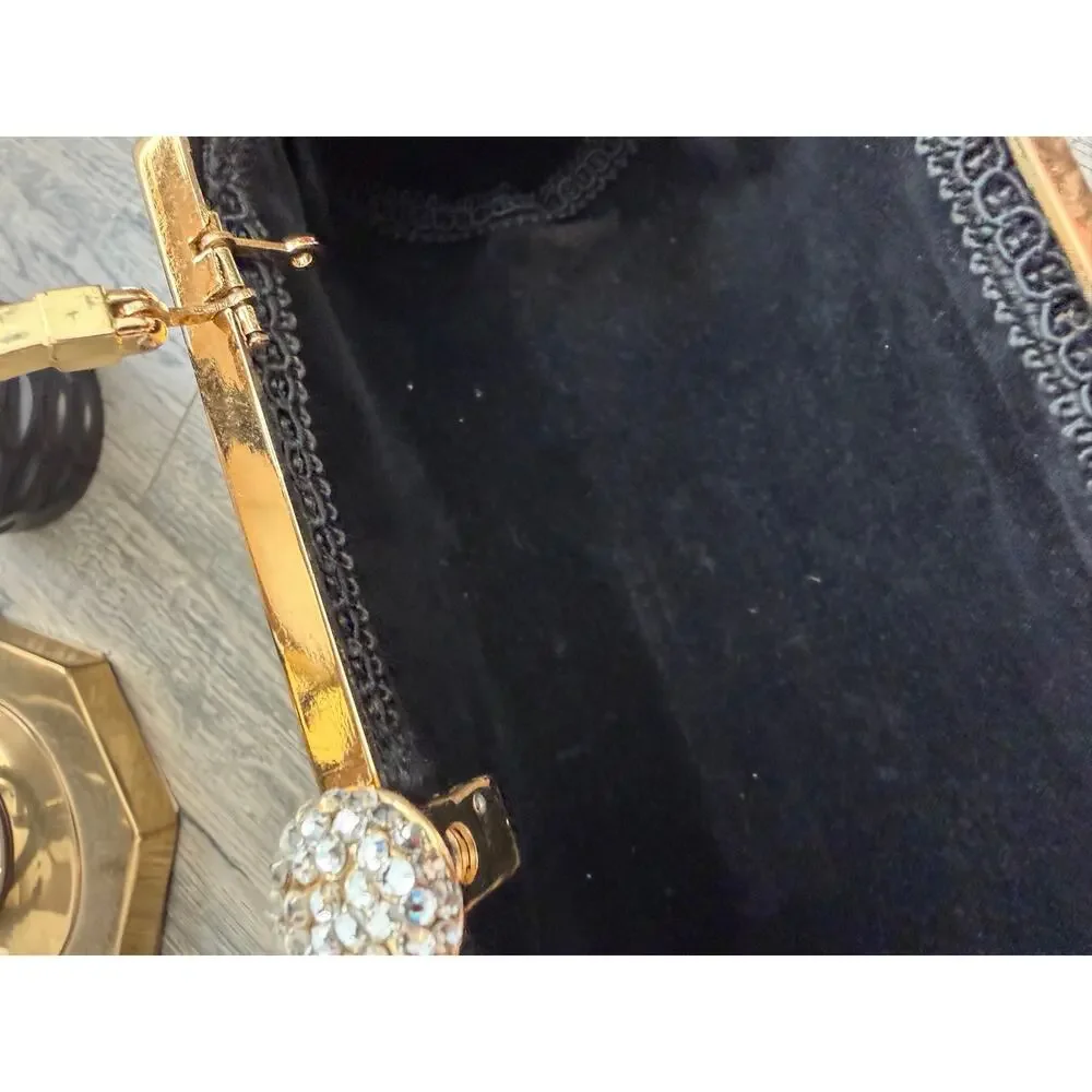 Vintage Clutch Bag Party Clutches Handbag Detachable Chain Strap Brown Gold